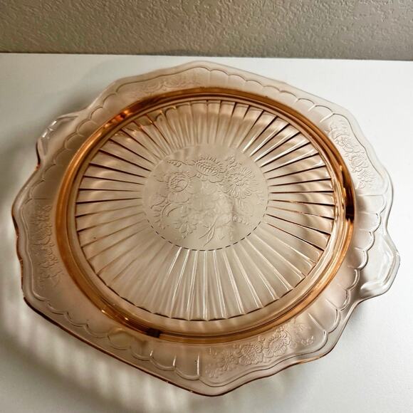 Vintage Pink Depression Glass Poinsettia Pattern Platter – 11” Oval Tray - Picture 6 of 7